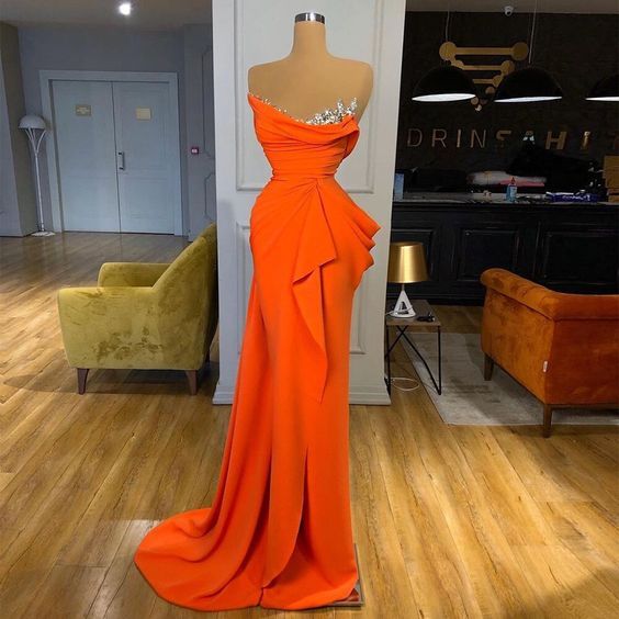 Sheath Evening Dress Orange Party Dress Mermaid Formal Dress