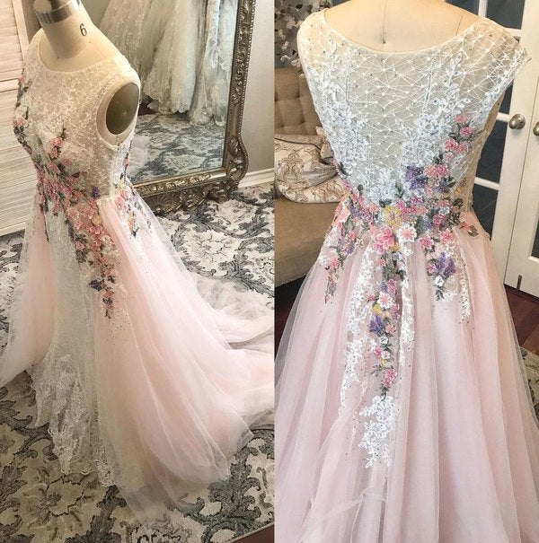 Pink Wedding Dresses Bridal Gown with Appliques Elegant Prom Dress