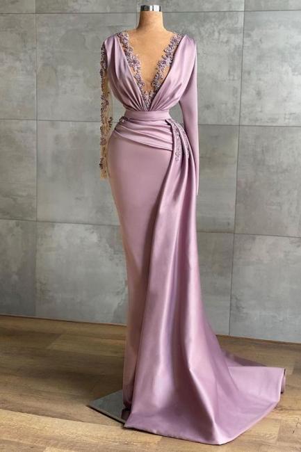 Lilac Evening Dresses Long Cheap | Prom dresses with sleeves