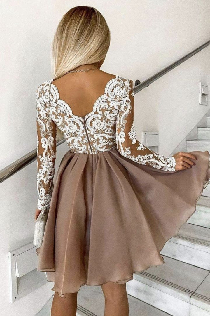 Cute lace short prom dress A line party dress