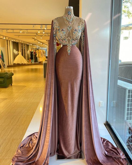 Velvet prom dresses, long sleeve prom dresses, mermaid evening dresses, beaded prom dresses, custom make prom dresses, sexy party dresses