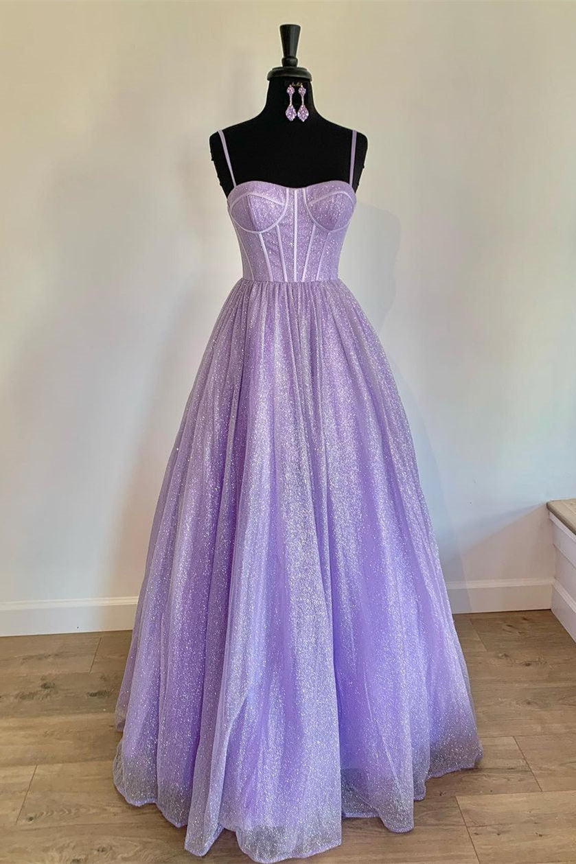 A-Line Lavender/Light Blue/Pink Straps Long Formal Dress Charming Prom Dress