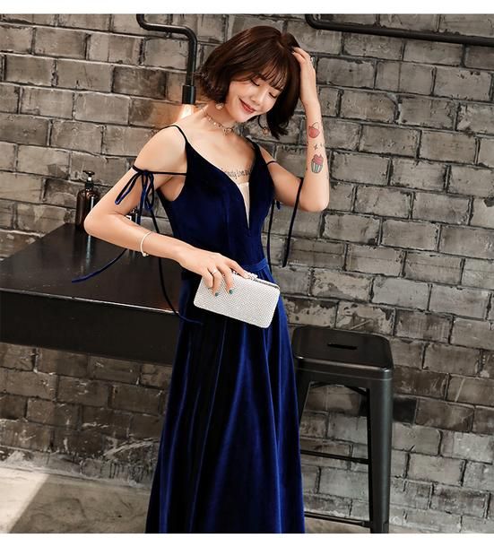 Beautiful Velvet Party Dress, Straps Long Prom Dress