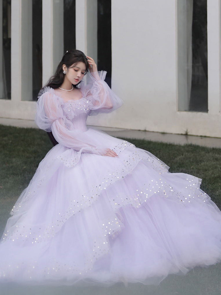 Light Purple Tulle Layers Ball Gown Princess Formal Dresses, Long Sweet 16 Dresses