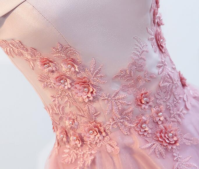 Lovely Off Shoulder Tulle Pink Layers Homecoming Dress, High Low Party Dress