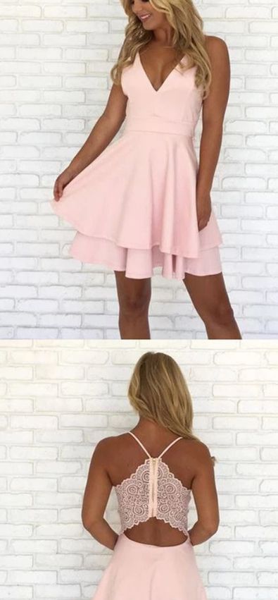 Cute Spaghetti Strap A Line Pink Short Homecoming Dresses