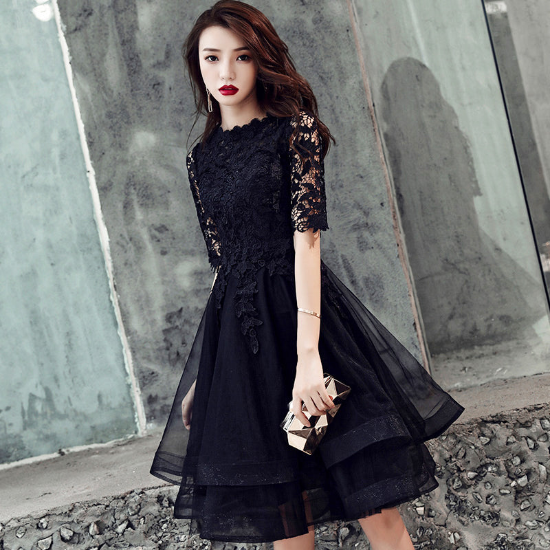 Black lace short prom dress homecoming dress