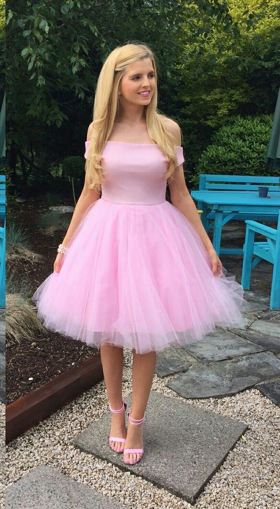 Off The Shoulder Pink Homecoming Dress Cute Party Dress