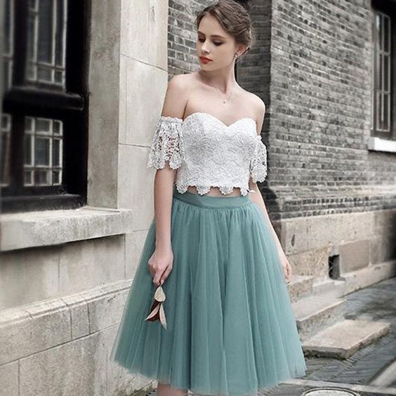 Short Homecoming Dress, Tulle Homecoming Dress, Two Pieces Homecoming Dress, A-Line Junior School Dress, Lace Graduation Dress, Sweet Heart Homecoming Dress