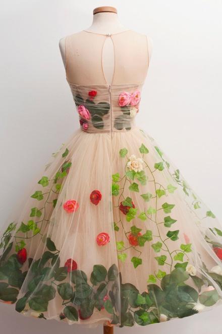 Tulle Short Homecoming Dress A-Line Scoop with 3D Florals