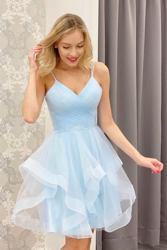 Light Blue Homecoming Dress, Short Prom Dress, Back to School Party Gown