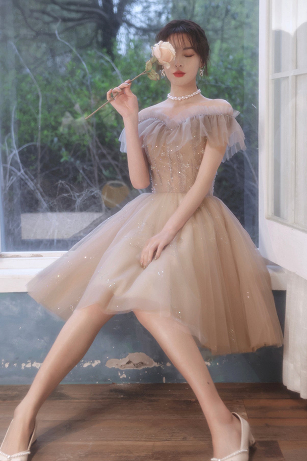 Cute tulle short A line prom dress party dress