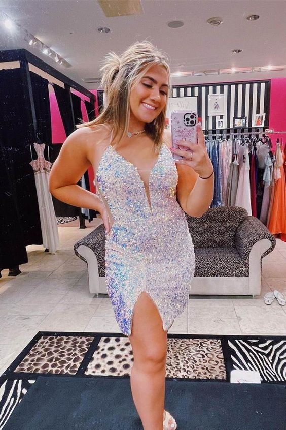 Glitter Sequins Mini Straps Bodycon Party Dress