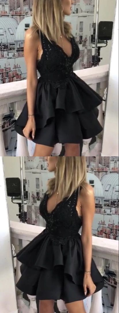 Short black Homecoming Dresses V-neck Party Dress