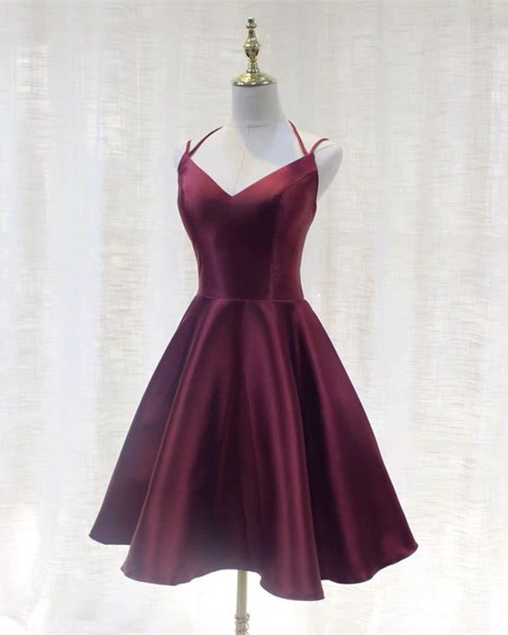 Cute A Line Satin Dresses Short Party Dress Simple Homecoming Dress