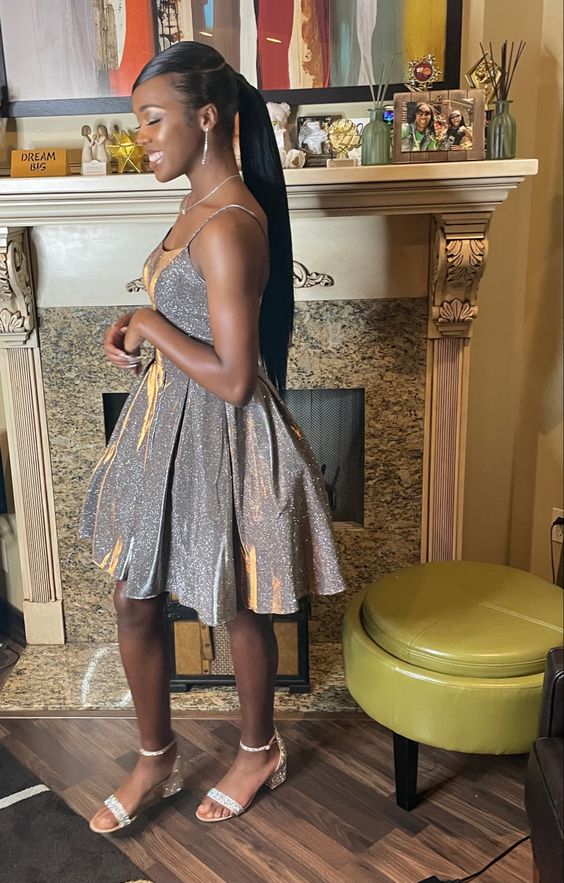 Freshman Homecoming dress Glitter Straps Party Dress
