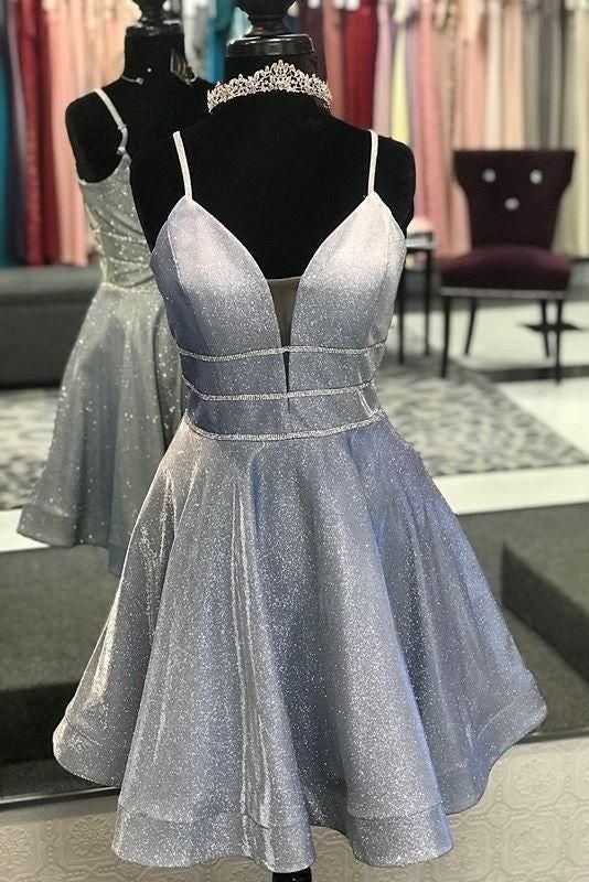 Spaghetti Straps Short Homecoming Dress,V-Neck Graduation Dress