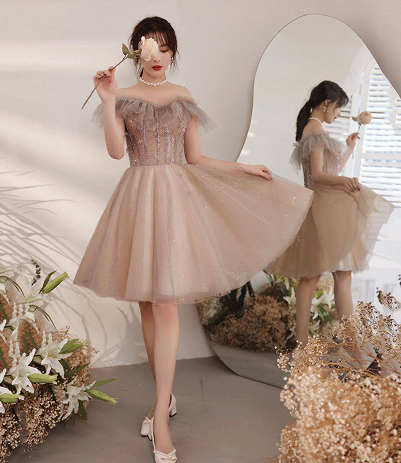 Cute tulle short A line prom dress party dress