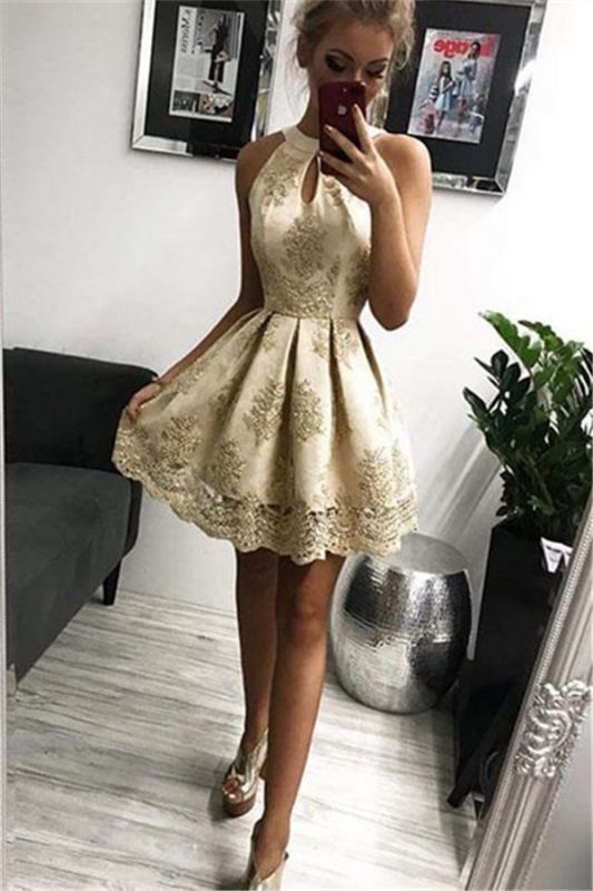 Elegant Halter Appliques Sleeveless Short Homecoming Dresses