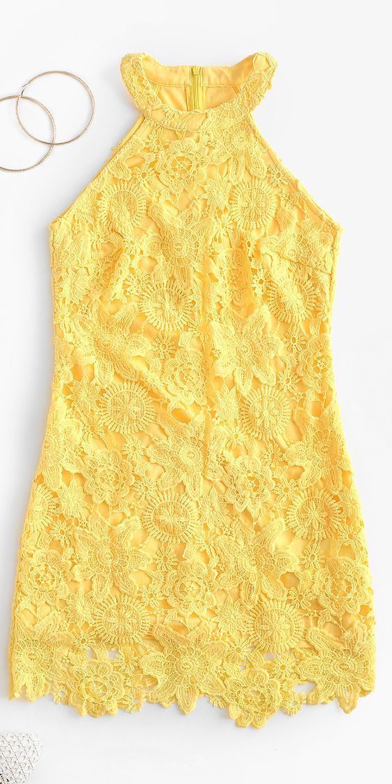 Yellow Lace Homecoming Dress