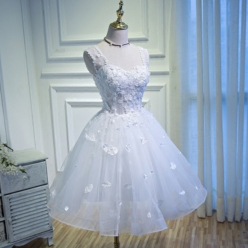 White A line lace short homecoming dress