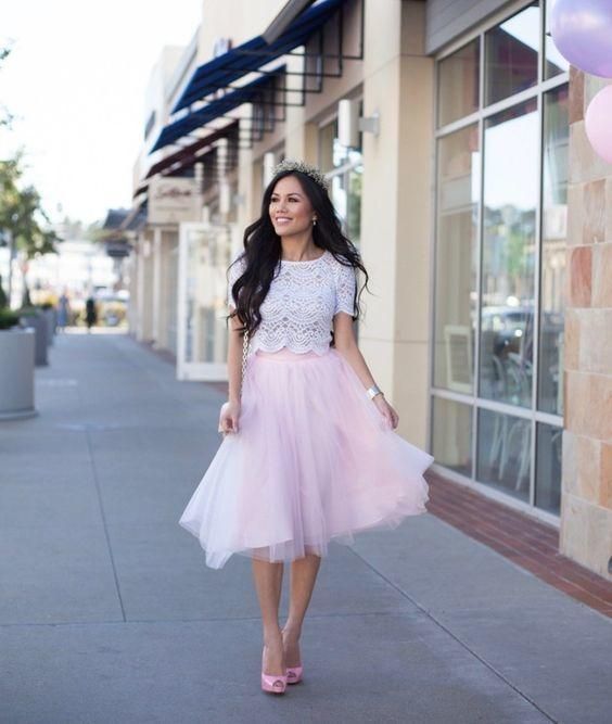 Two Piece Tulle Homecming Dress, Top White Lace Homecoming Dress