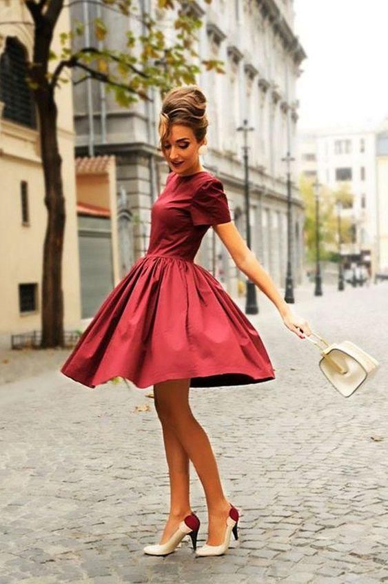 Cute A Line Short Sleeves Burgudny Homecoming Dresses
