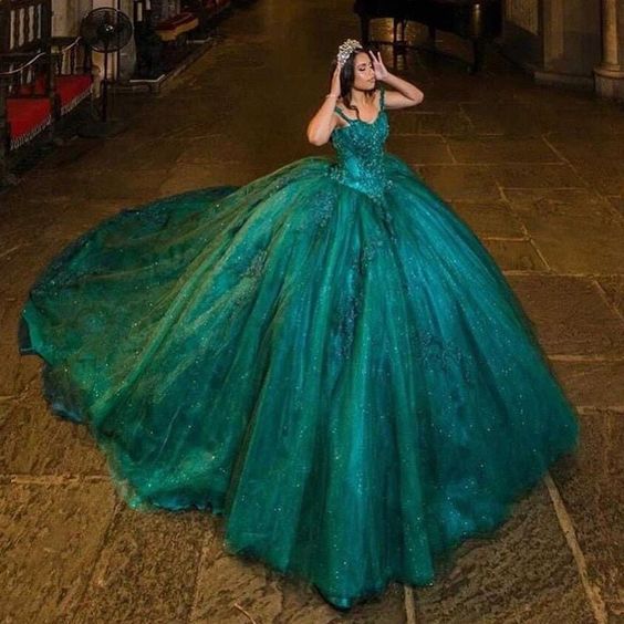 Quinceanera Green Appliques Lace Prom Dress Off Shoulder Croset Back Girl Ball Dress Sweet16 Dress
