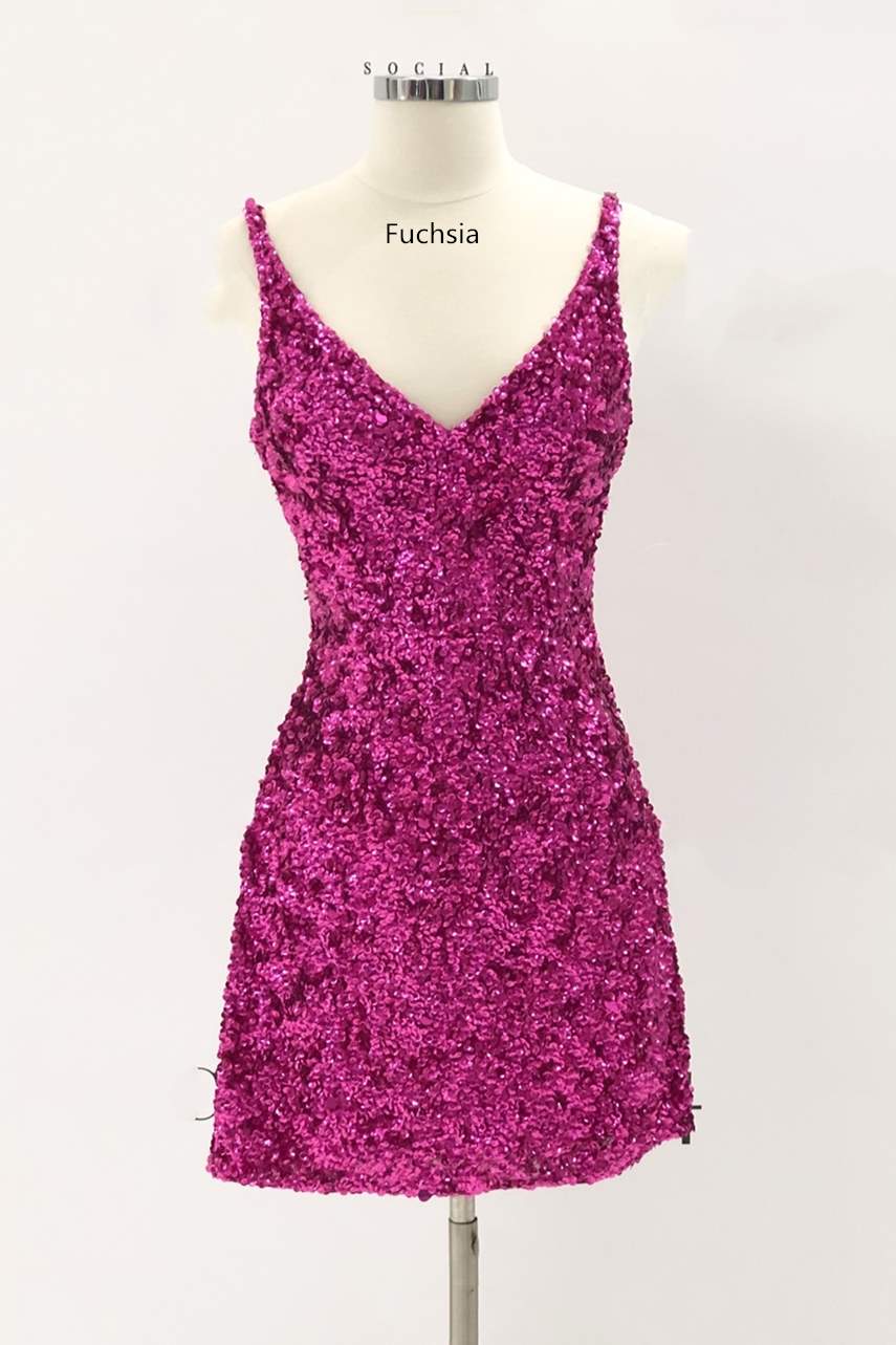 Fuchsia Sequins Tight Mini Homecoming Dress