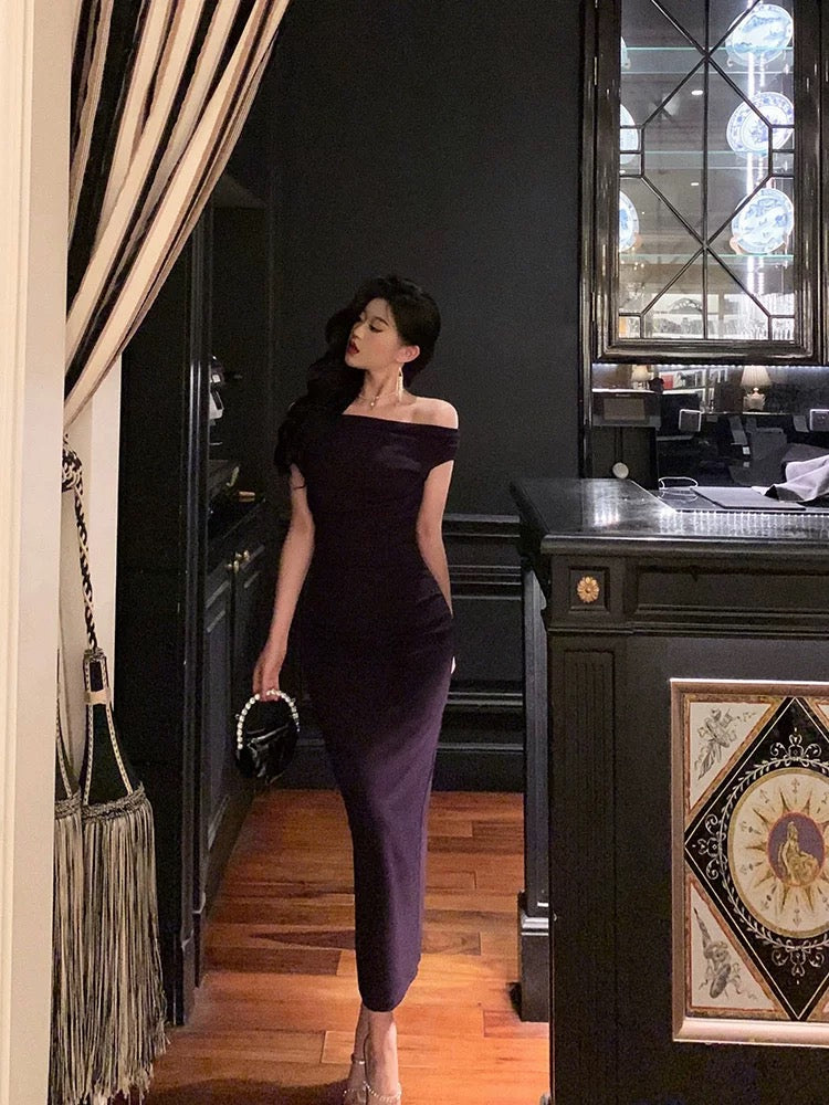 Sexy Mermaid Off The Shoulder Grape Ankle Length Prom Dresses Birthday Outfits