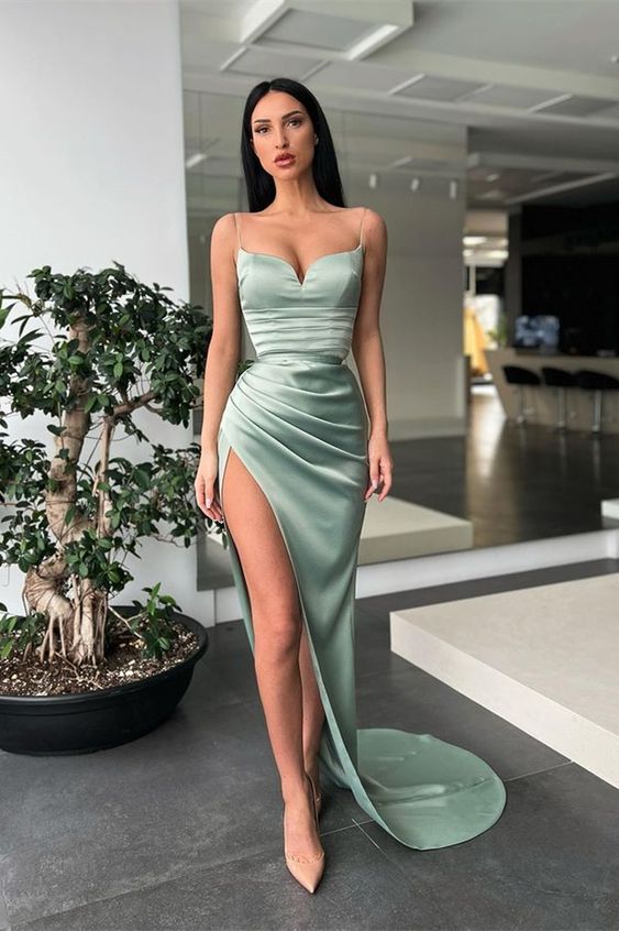 Spaghetti-Straps Mermaid Prom Dress With Slit