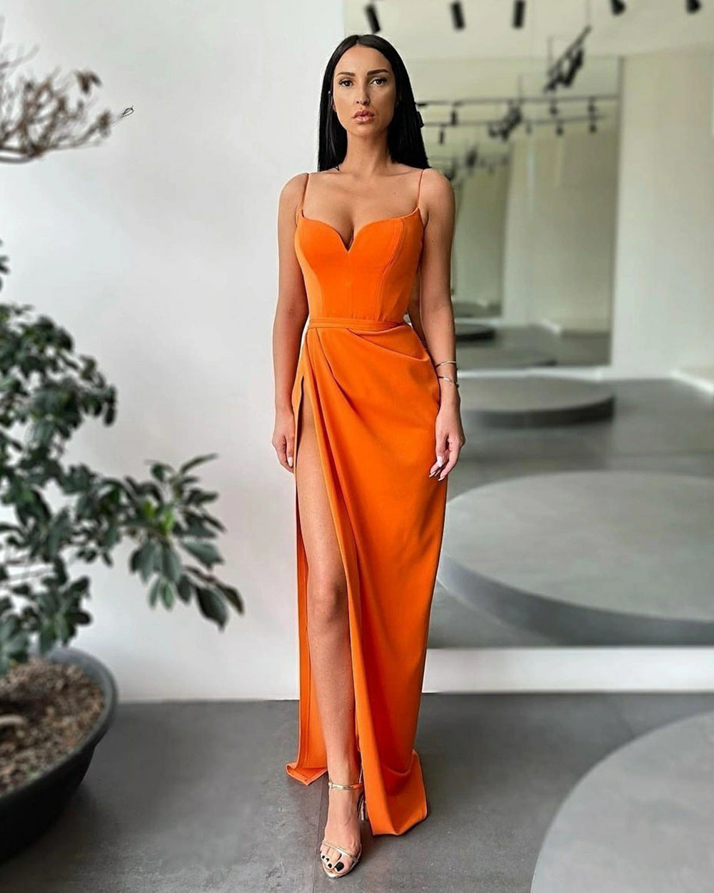 Sexy V-Neck Mermaid Prom Dresses Sleeveless Spaghetti Straps Prom Dresses