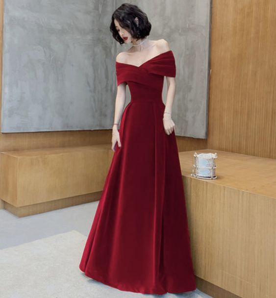 Elegant velvet long prom dress evening dress