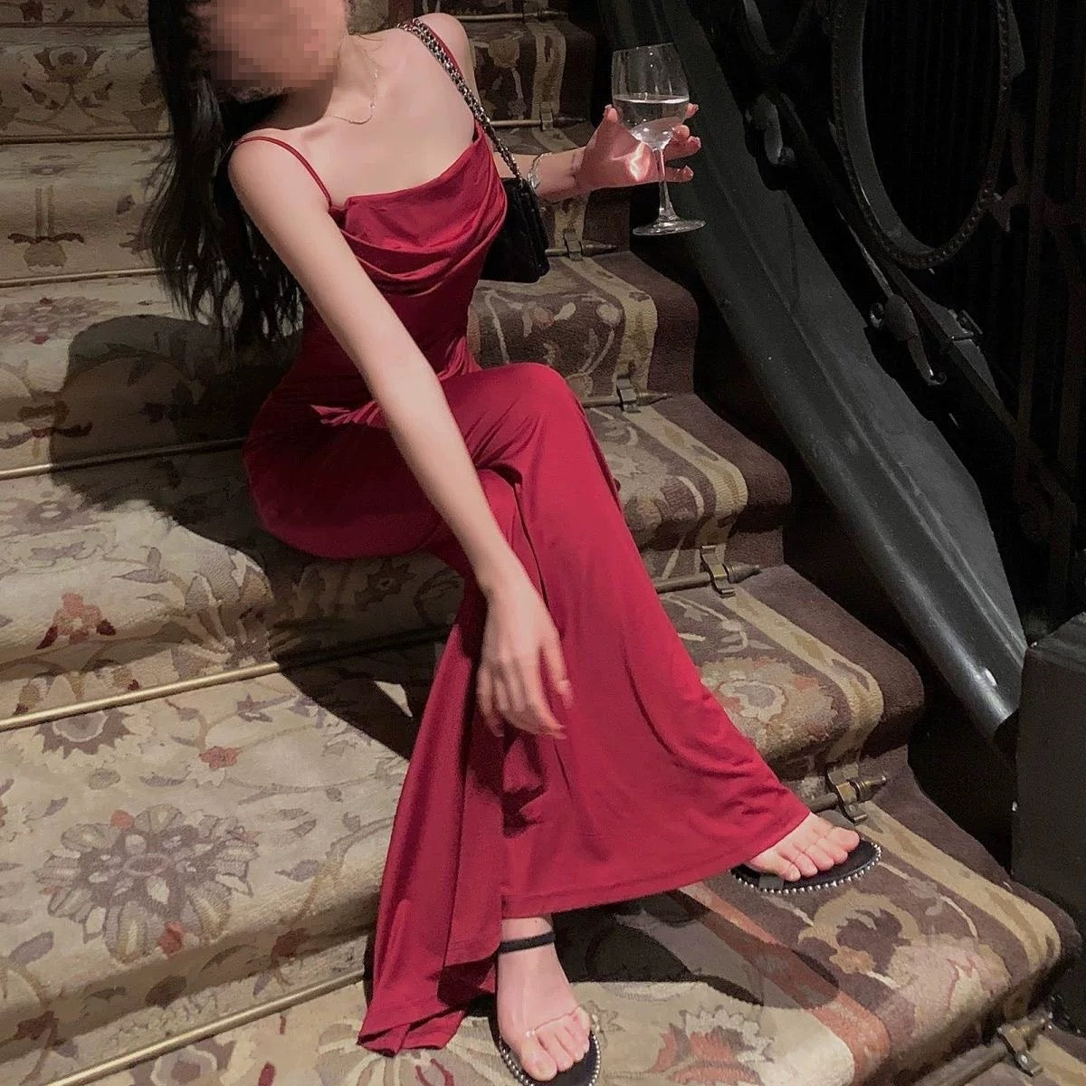 Pretty Sheath Spaghetti Straps Burgundy Long Party Dress Prom Dresses