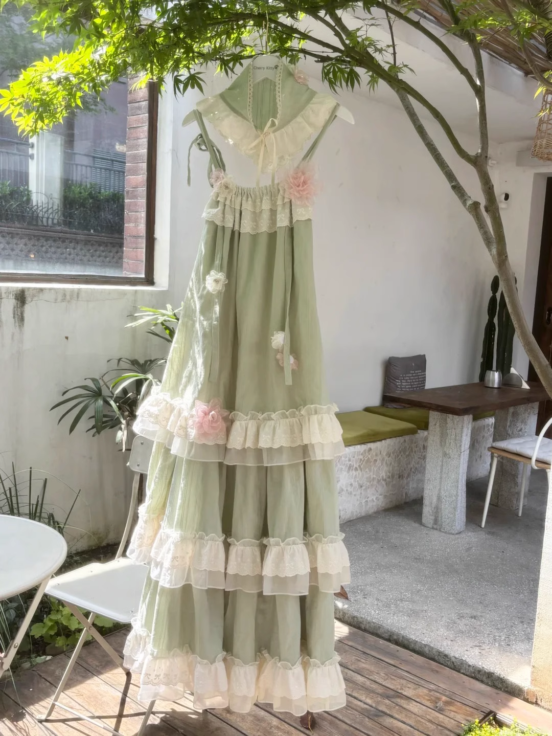 Chic A Line High Neckline Mint Green Chiffon Ruffles Lace Long Prom Dresses Birthday Outfits