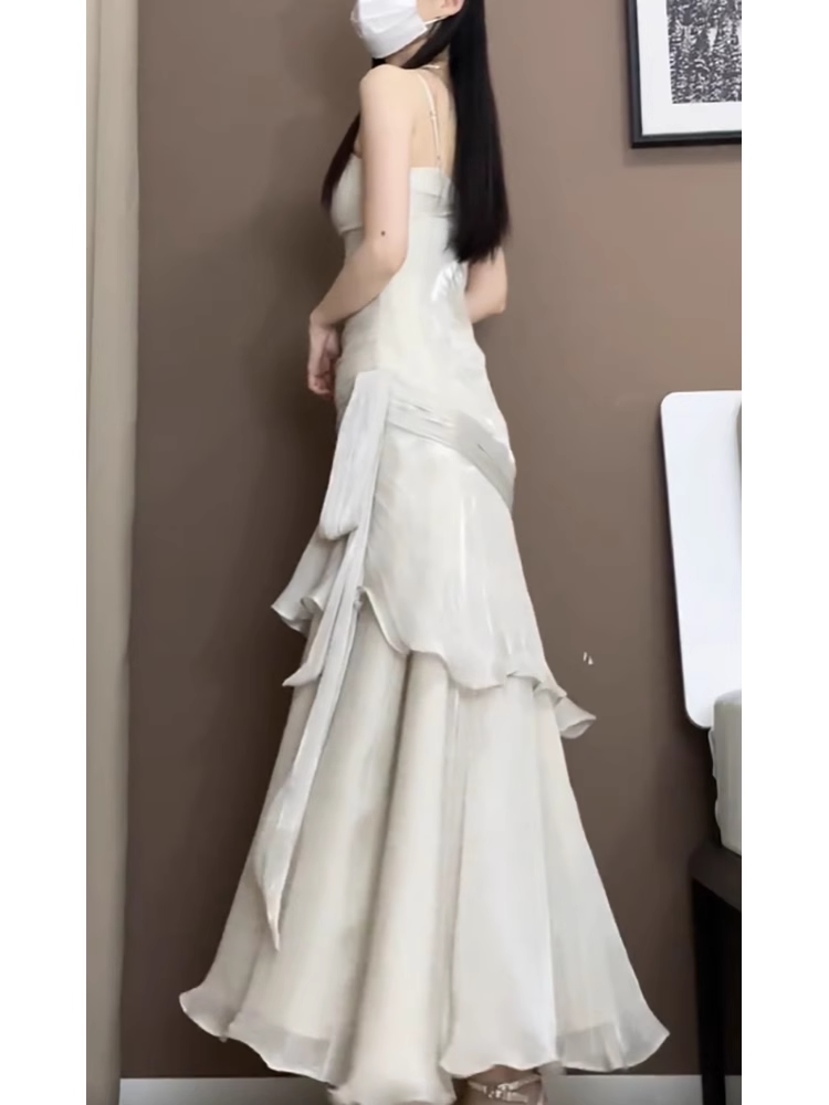 Retro Mermaid Spaghetti Straps Ankle length Prom Dresses Birthday Outfits With Ruffles