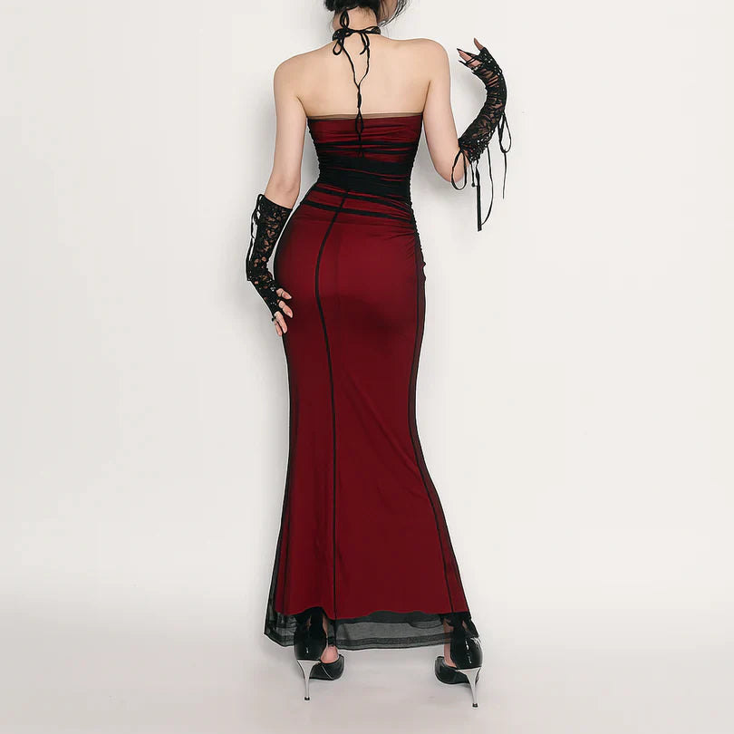 Vintage Halter Sheath Long Party Dress Formal Evening Dress