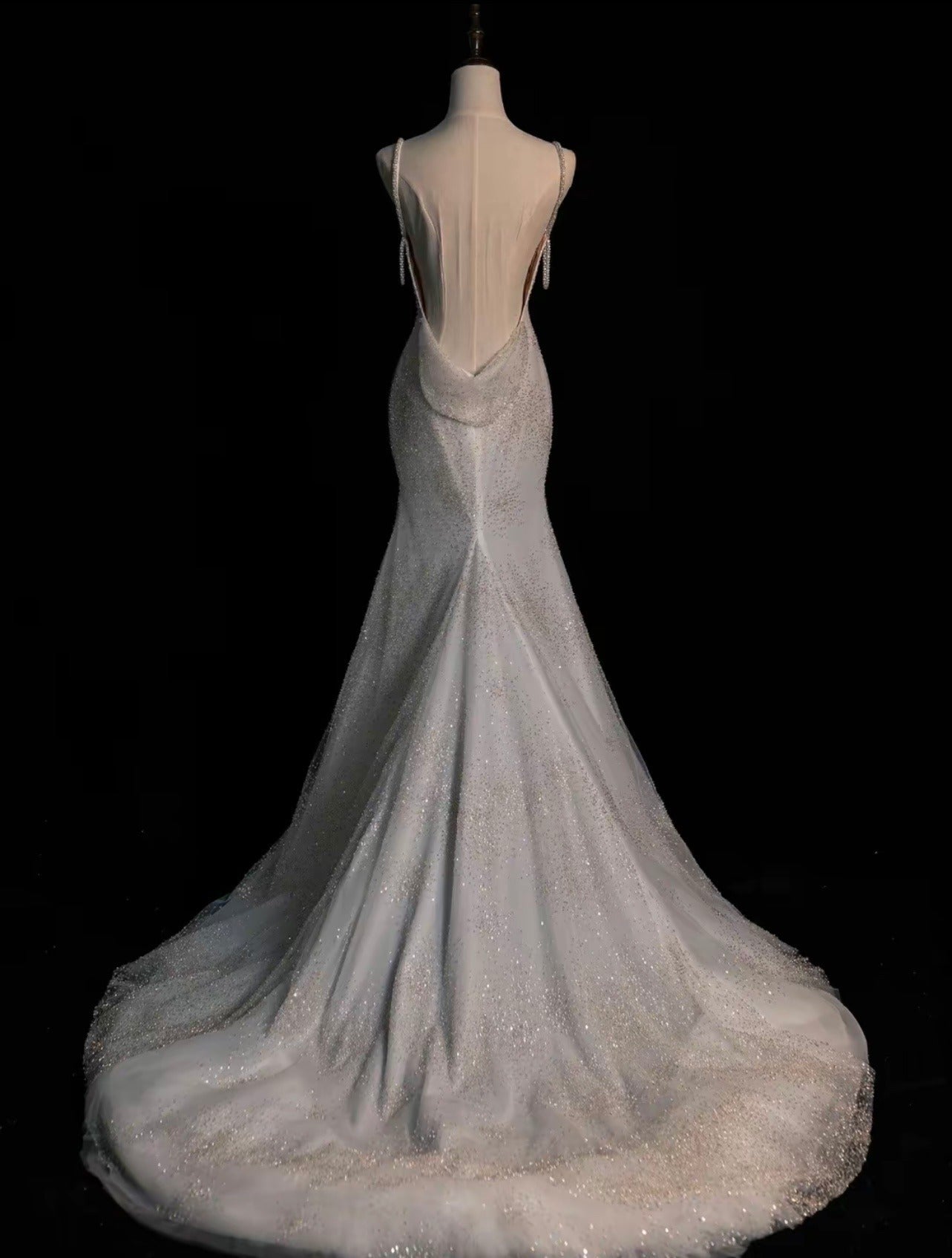 Sexy Mermaid Spaghetti Straps Sequin Long Silver Prom Dresses Evening Dress