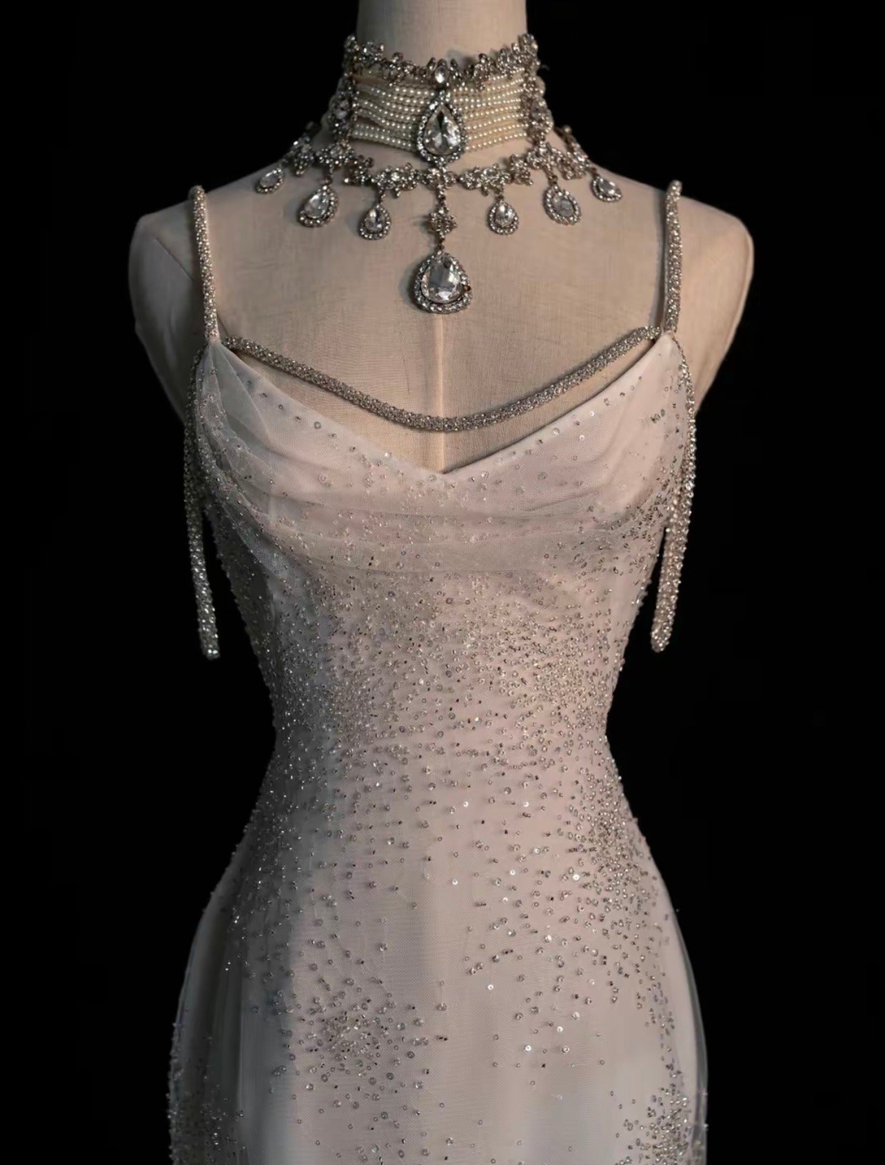 Sexy Mermaid Spaghetti Straps Sequin Long Silver Prom Dresses Evening Dress