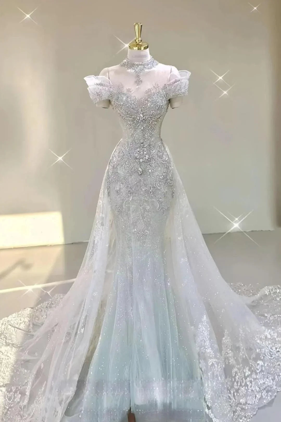 Vintage White Mermaid Off The Shoulder Sequin Long Wedding Dresses