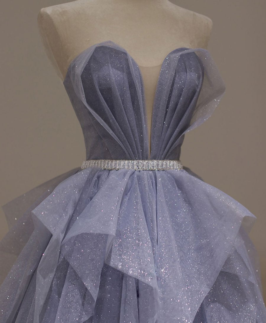 Purple tulle sequin long prom dress purple sequin evening dress BD41