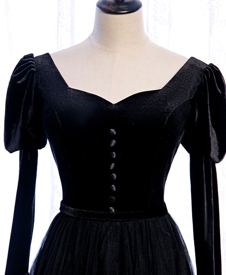 Simple black satin long prom dress black evening dress BD95