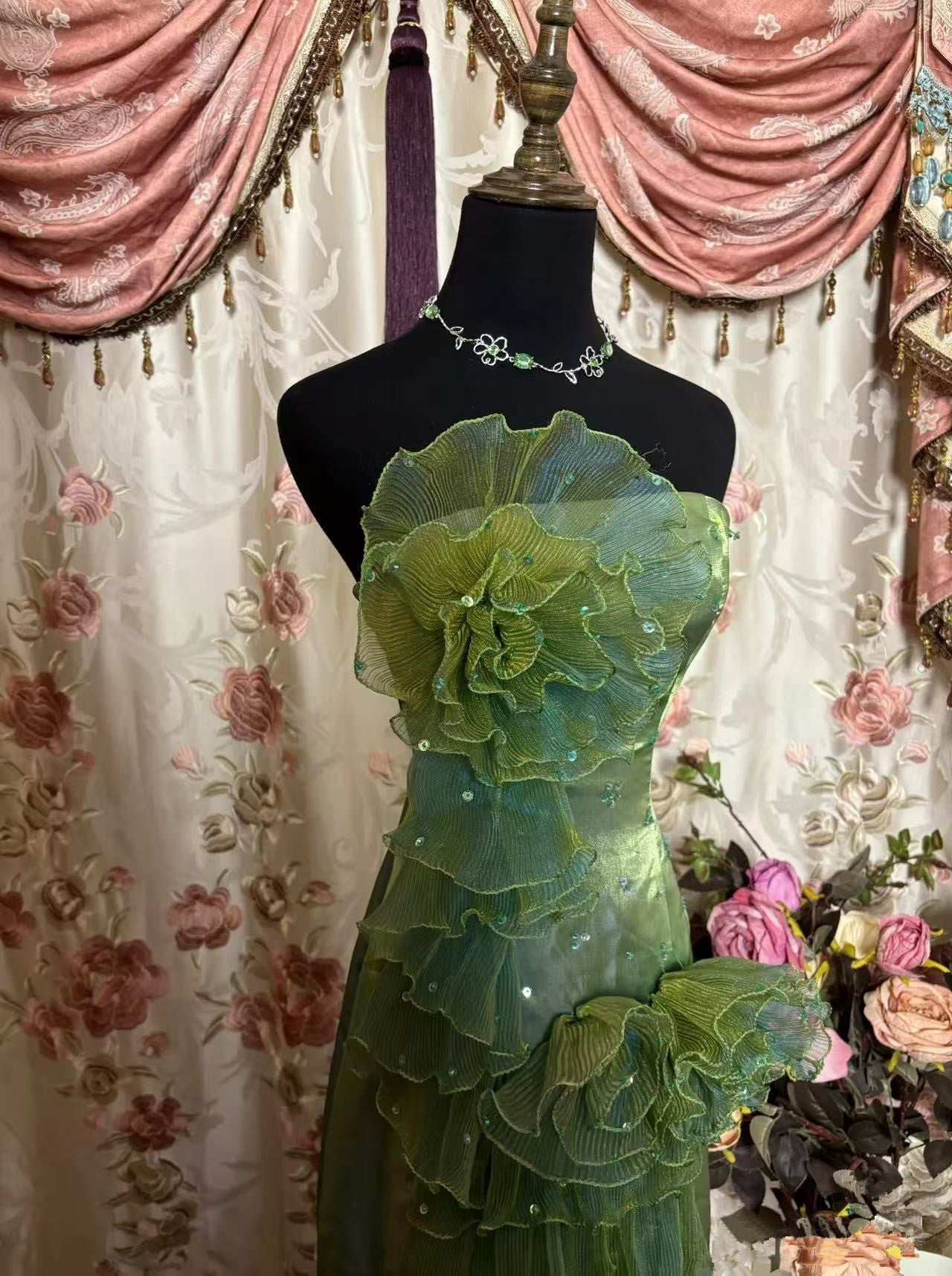 Green Strapless Long Prom Dress,Long Evening Gowns