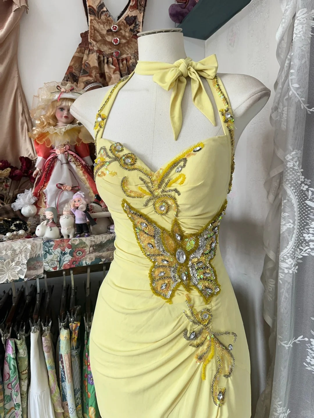 Yellow Halter Mermaid Long Prom Gown Evening Dress