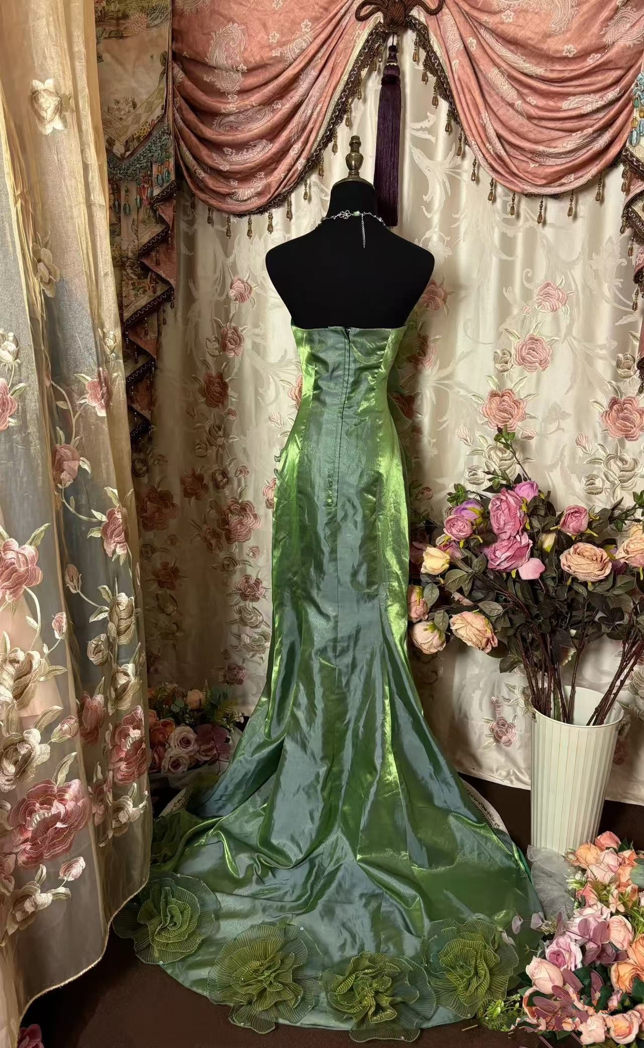 Green Strapless Long Prom Dress,Long Evening Gowns