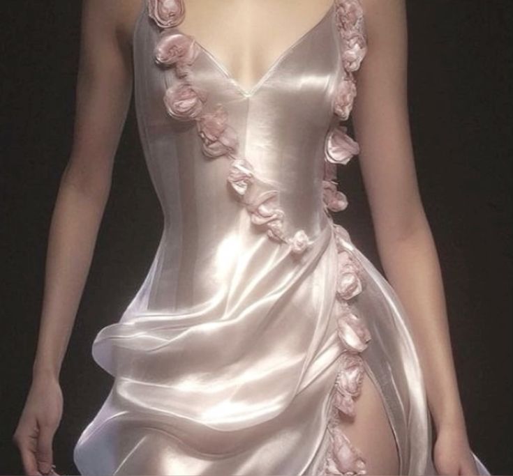 3D Flowers Sexy Long Dress,Pink V Neck Evening Party Dress