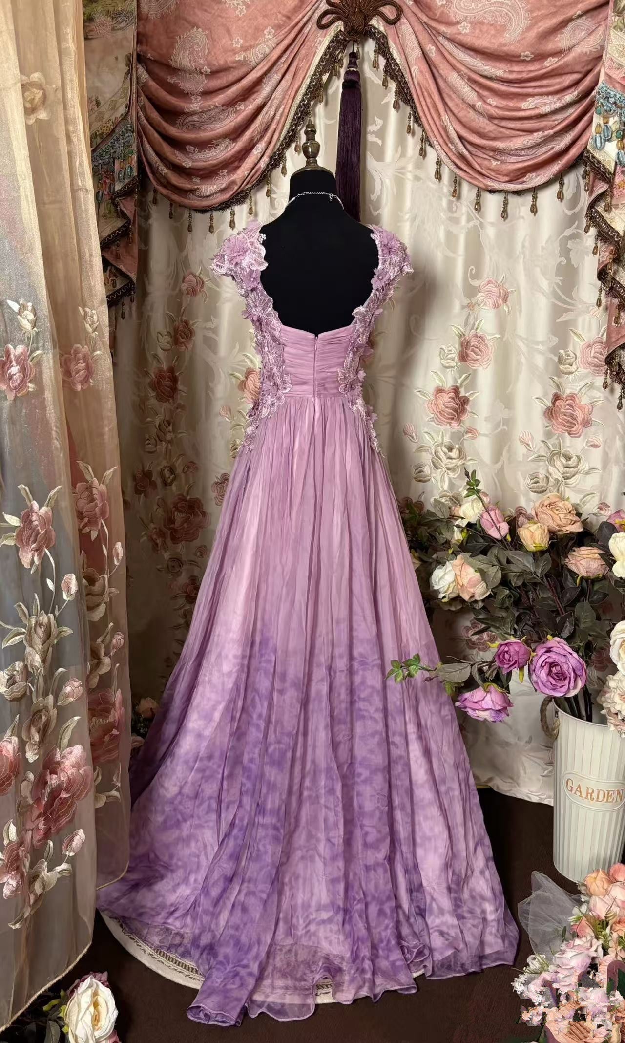Sweetheart Flowers Chiffon Long Prom Dress,Long Evening Gowns