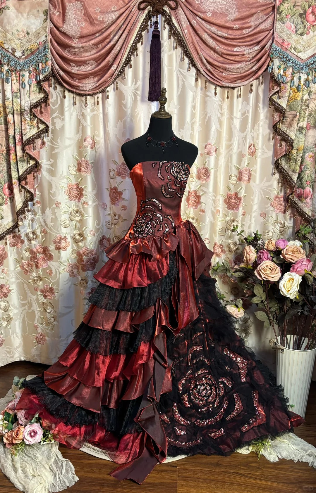 A Line Burgundy Strapless Prom Dresses Long Evening Party Dress
