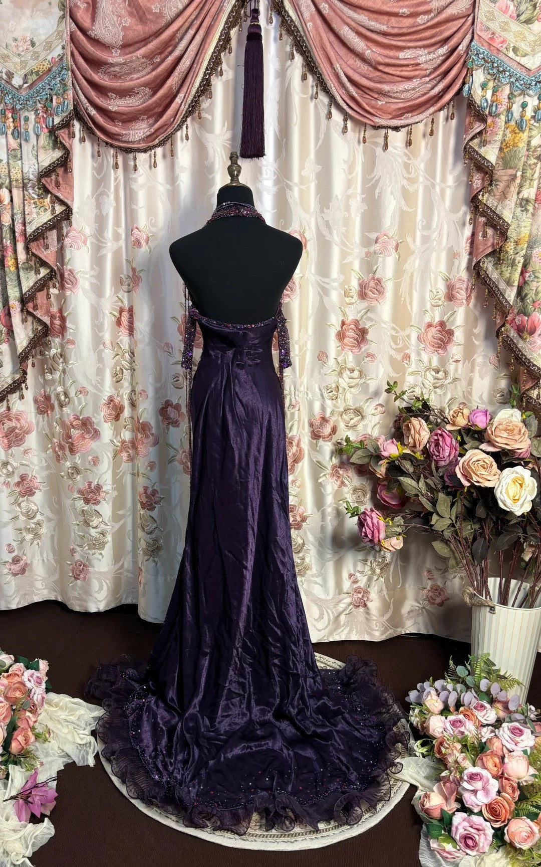 Grape Halter Prom Dresses Long Evening Party Dress