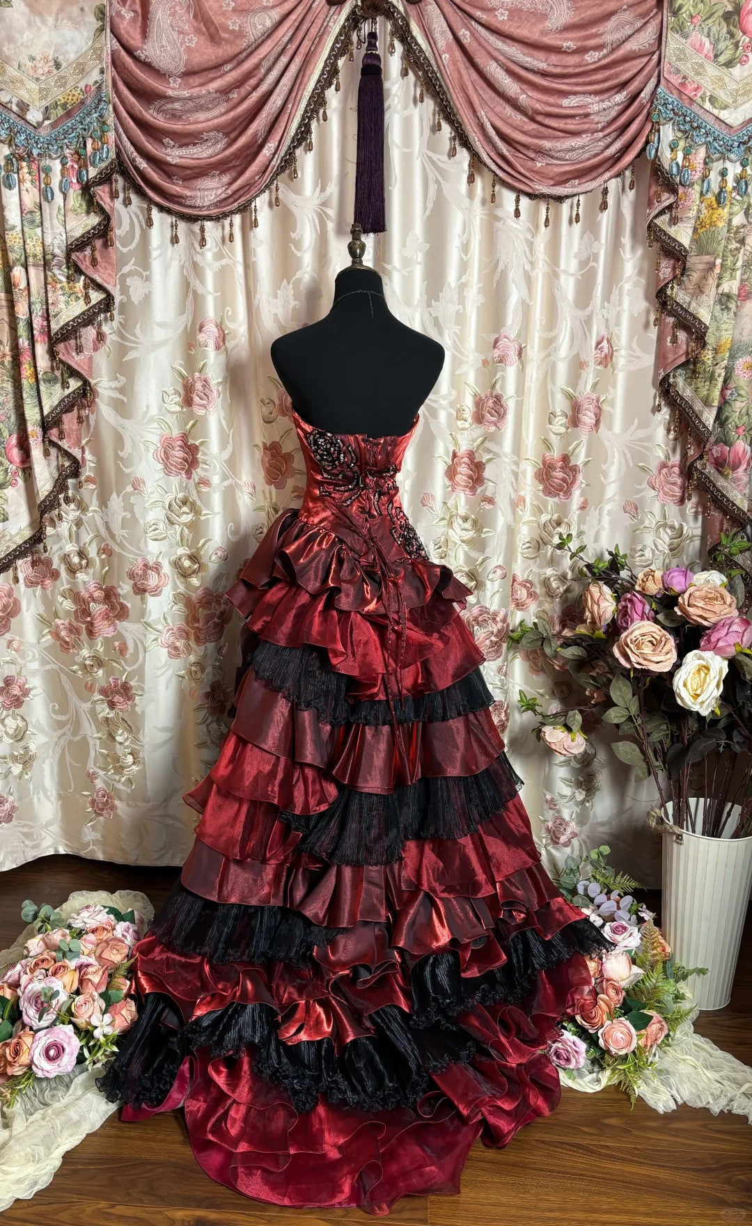 A Line Burgundy Strapless Prom Dresses Long Evening Party Dress